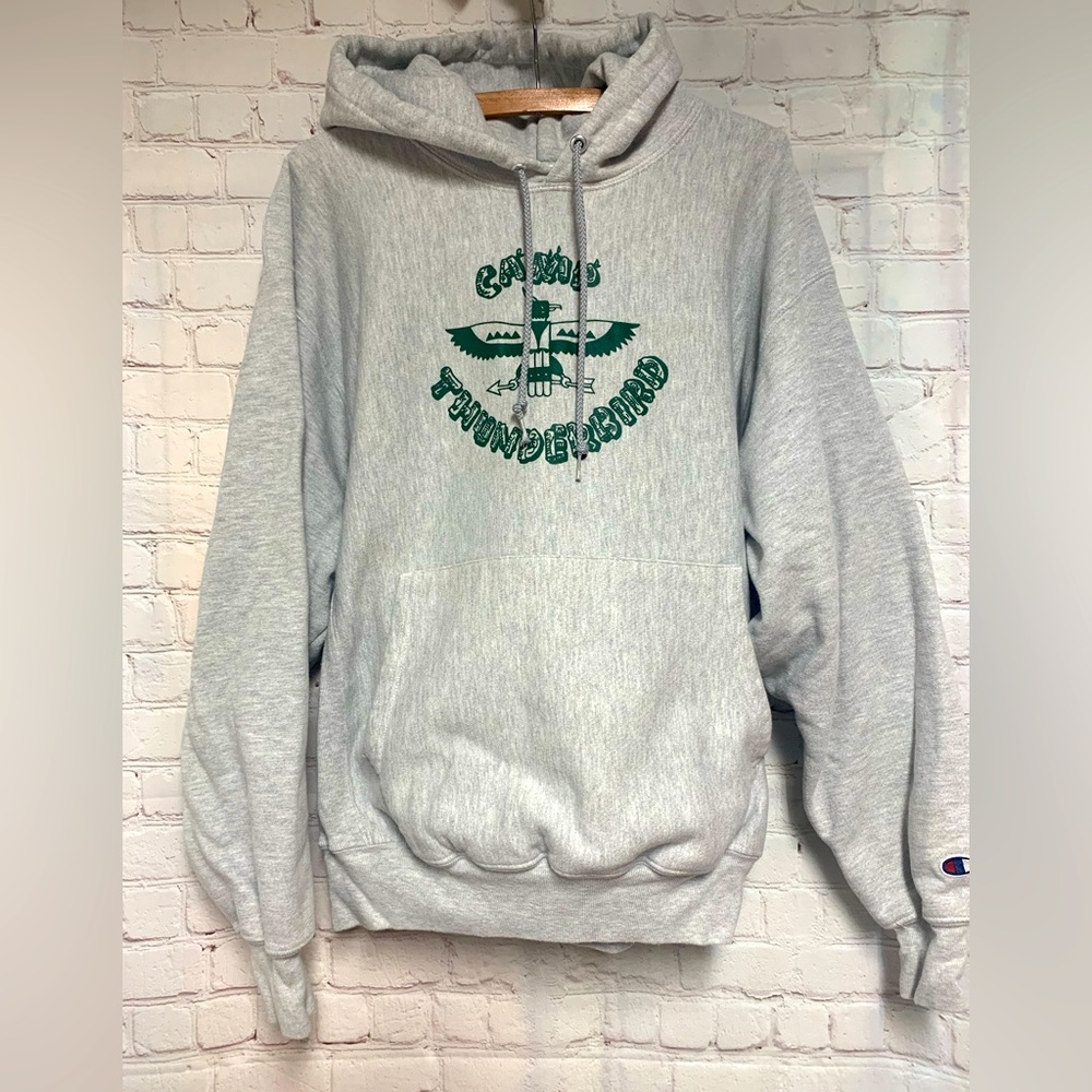Vtg Champion Camp Thunderbird Reverse Weave Hoodie Size L - Picture 1 of 5